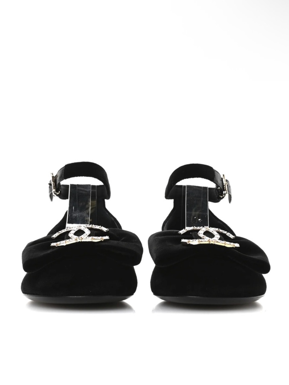 NWOT CHANEL 24K Black Velour Crystal CC-bow Embellished Ankle-Strap Flats 37 - Picture 2 of 16